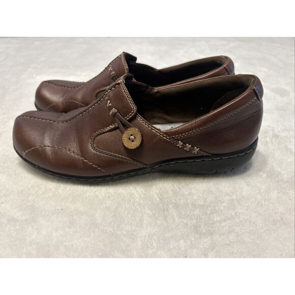 Clarks Unstructured Women's Shoes 8.5 M Loop Brown Leather Slip-On Loafers - Picture 4 of 8